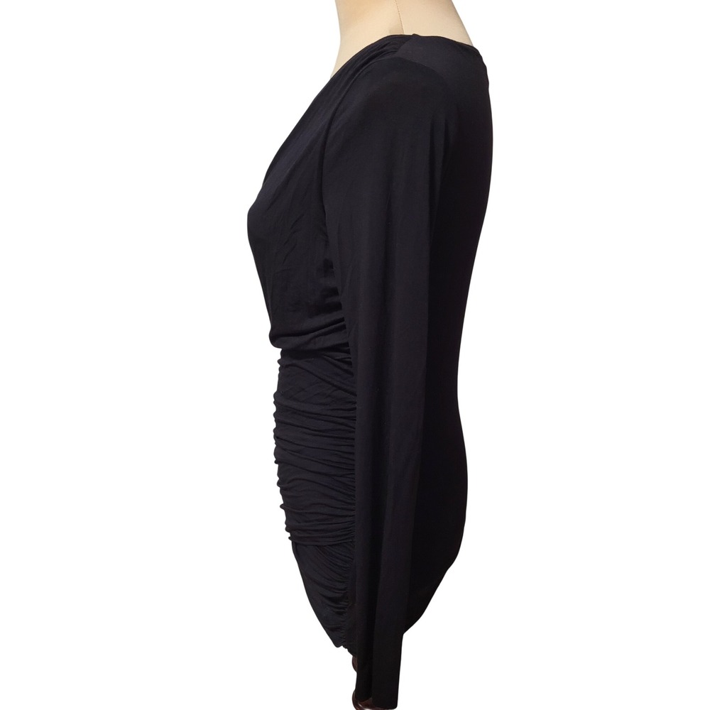 Bailey 44 Black Ruched‎ Long Sleeve Bodycon Top Surplice Sexy Minimalist Date S - Picture 6 of 7